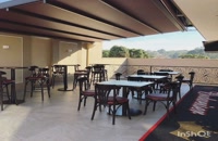 سایبان پارچه ای بازشونده کافه رستوران-1400 سقف برقی رستوران عربی- پوشش بازشو تالار عروسی-سقف تمام برقی کافی شاپ-سایبان کنترلی روفگاردن-سقف تاشو