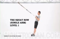 TRX SQUAT ROW( SINGLE ARM) LEVEL 1_اسکوات همراه با رو (تک دست) سطح ۱