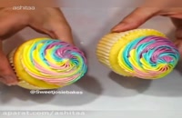 تزیین کاپ کیک - طرح رنگین کمان