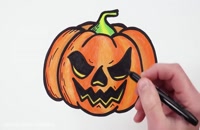آموزش نقاشی به کودکان - نقاشی کدو تنبل مخصوص هالووین