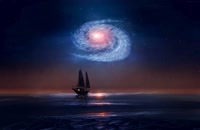 کشتی در دریا و ستاره های کهکشان