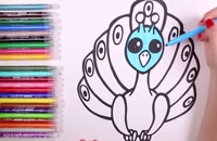 آموزش نقاشی به کودکان - نقاشی طاووس رنگی