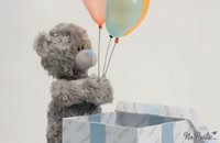 تبریک تولد عروسک خرس میتویو با بادکنک ها