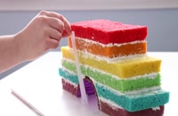 طرز تهیه کیک با طرح رنگین کمان در خانه