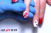 فیلم آموزش دیزاین ناخن با لاک قرمز و سفید + طراحی ناخن گلدار