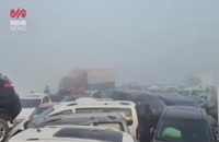 تصادف زنجیره‌ای ۲۰۰ خودرو در چین