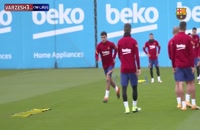 تمرینات آماده سازی بازیکنان بارسلونا با سکوت به احترام مارادونا