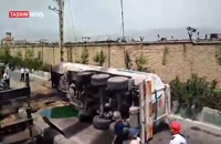 اولین تصاویر از واژگونی تانکر ۲۵ هزار لیتری در بزرگراه فتح تهران