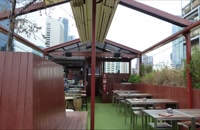حقانی 09380039391-زیباترین سقف برقی کافه رستوران عربی- فروش سقف جمع شونده حیاط رستوران