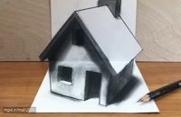 آموزش گام به گام نقاشی سه بعدی یک خانه